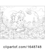 Black And White Girl Sitting In A Garden With A Stuffed Bunny