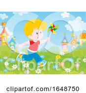 Poster, Art Print Of Little Boy Playing With A Pinwheel