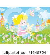 Poster, Art Print Of Little Girl Sitting In A Garden With A Stuffed Bunny