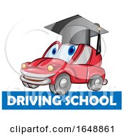 Poster, Art Print Of Car Mascot Wearing A Graduation Cap Over A Driving School Banner