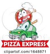 Poster, Art Print Of Cartoon Pizza Mascot And Car Over An Express Banner