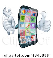 Poster, Art Print Of Mobile Phone Repair Spanner Thumbs Up Cartoon