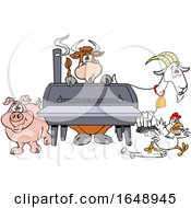Poster, Art Print Of Cow Pig Goat And Chicken By A Bbq Smoker