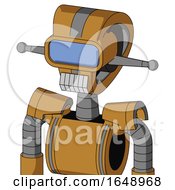 Poster, Art Print Of Yellowish Droid With Droid Head And Teeth Mouth And Large Blue Visor Eye