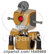 Poster, Art Print Of Yellowish Droid With Mechanical Head And Keyboard Mouth And Cyclops Eye And Radar Dish Hat