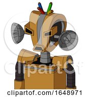 Poster, Art Print Of Yellowish Droid With Droid Head And Sad Mouth And Angry Eyes And Wire Hair