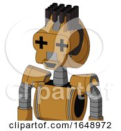 Poster, Art Print Of Yellowish Droid With Droid Head And Happy Mouth And Plus Sign Eyes And Pipe Hair