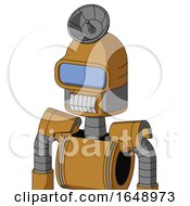 Poster, Art Print Of Yellowish Droid With Dome Head And Teeth Mouth And Large Blue Visor Eye And Radar Dish Hat