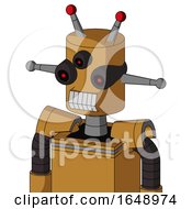 Poster, Art Print Of Yellowish Droid With Cylinder Head And Teeth Mouth And Three-Eyed And Double Led Antenna