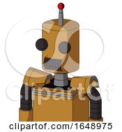 Poster, Art Print Of Yellowish Droid With Cylinder Head And Dark Tooth Mouth And Two Eyes And Single Led Antenna
