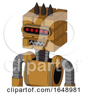 Poster, Art Print Of Yellowish Droid With Cube Head And Square Mouth And Visor Eye And Three Dark Spikes