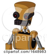 Poster, Art Print Of Yellowish Droid With Cylinder-Conic Head And Keyboard Mouth And Black Glowing Red Eyes