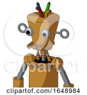 Poster, Art Print Of Yellowish Droid With Cylinder-Conic Head And Pipes Mouth And Two Eyes And Wire Hair