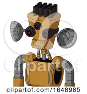 Poster, Art Print Of Yellowish Droid With Cylinder-Conic Head And Toothy Mouth And Three-Eyed And Pipe Hair