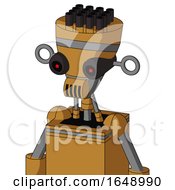 Poster, Art Print Of Yellowish Droid With Vase Head And Speakers Mouth And Black Glowing Red Eyes And Pipe Hair