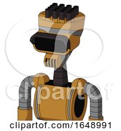 Poster, Art Print Of Yellowish Droid With Vase Head And Speakers Mouth And Black Visor Eye And Pipe Hair