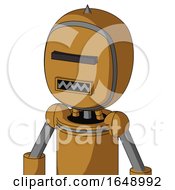 Poster, Art Print Of Yellowish Droid With Bubble Head And Square Mouth And Black Visor Cyclops And Spike Tip
