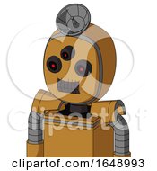 Poster, Art Print Of Yellowish Droid With Bubble Head And Dark Tooth Mouth And Three-Eyed And Radar Dish Hat