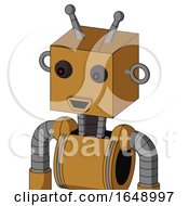 Poster, Art Print Of Yellowish Droid With Box Head And Happy Mouth And Red Eyed And Double Antenna