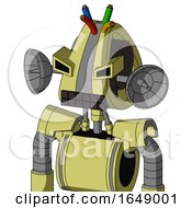 Yellow Robot With Droid Head And Keyboard Mouth And Angry Eyes And Wire Hair