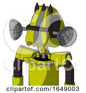 Poster, Art Print Of Yellow Robot With Droid Head And Pipes Mouth And Black Visor Cyclops And Three Dark Spikes