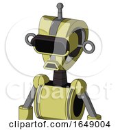 Poster, Art Print Of Yellow Robot With Droid Head And Sad Mouth And Black Visor Eye And Single Antenna