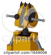 Poster, Art Print Of Yellow Robot With Droid Head And Sad Mouth And Two Eyes And Three Dark Spikes