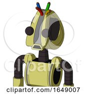 Poster, Art Print Of Yellow Robot With Droid Head And Sad Mouth And Two Eyes And Wire Hair