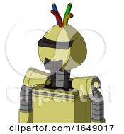 Poster, Art Print Of Yellow Robot With Rounded Head And Dark Tooth Mouth And Black Visor Cyclops And Wire Hair