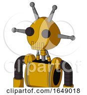 Poster, Art Print Of Yellow Robot With Rounded Head And Toothy Mouth And Two Eyes And Double Antenna
