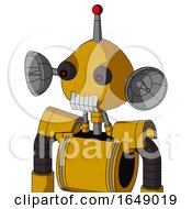 Poster, Art Print Of Yellow Robot With Rounded Head And Teeth Mouth And Red Eyed And Single Led Antenna