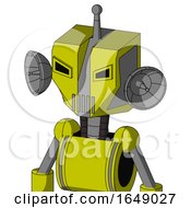 Poster, Art Print Of Yellow Robot With Mechanical Head And Vent Mouth And Angry Eyes And Single Antenna