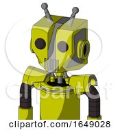 Poster, Art Print Of Yellow Robot With Mechanical Head And Vent Mouth And Two Eyes And Double Antenna