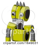 Yellow Robot With Multi Toroid Head And Keyboard Mouth And Two Eyes And Three Spiked