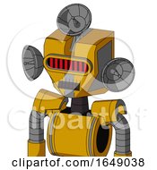 Poster, Art Print Of Yellow Robot With Mechanical Head And Dark Tooth Mouth And Visor Eye And Radar Dish Hat