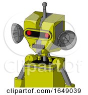 Yellow Robot With Mechanical Head And Dark Tooth Mouth And Visor Eye And Single Antenna