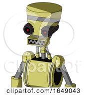Yellow Robot With Vase Head And Square Mouth And Black Glowing Red Eyes