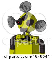 Poster, Art Print Of Yellow Robot With Rounded Head And Dark Tooth Mouth And Three-Eyed And Radar Dish Hat