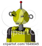 Poster, Art Print Of Yellow Robot With Rounded Head And Happy Mouth And Angry Eyes And Single Led Antenna