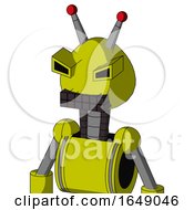 Poster, Art Print Of Yellow Robot With Rounded Head And Keyboard Mouth And Angry Eyes And Double Led Antenna