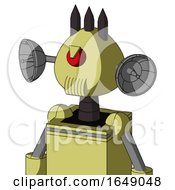 Poster, Art Print Of Yellow Robot With Rounded Head And Speakers Mouth And Angry Cyclops And Three Dark Spikes