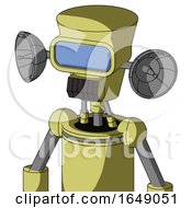 Poster, Art Print Of Yellow Robot With Cylinder-Conic Head And Dark Tooth Mouth And Large Blue Visor Eye