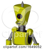 Poster, Art Print Of Yellow Robot With Cylinder-Conic Head And Happy Mouth And Black Cyclops Eye And Spike Tip