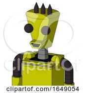 Yellow Robot With Cylinder Conic Head And Happy Mouth And Two Eyes And Three Dark Spikes