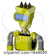 Yellow Robot With Cylinder Conic Head And Large Blue Visor Eye And Three Dark Spikes