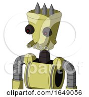 Poster, Art Print Of Yellow Robot With Cylinder-Conic Head And Pipes Mouth And Red Eyed And Three Spiked