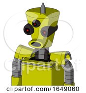 Yellow Robot With Cylinder-Conic Head And Round Mouth And Three-Eyed And Spike Tip