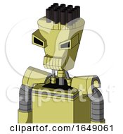 Poster, Art Print Of Yellow Robot With Cylinder-Conic Head And Toothy Mouth And Angry Eyes And Pipe Hair