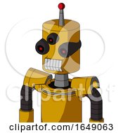 Yellow Robot With Cylinder Head And Teeth Mouth And Three Eyed And Single Led Antenna