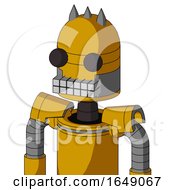 Yellow Robot With Dome Head And Keyboard Mouth And Two Eyes And Three Spiked by Leo Blanchette